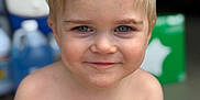 Grayson joined the competition — help win amazing prizes! child, blonde_hair, blue_eyes, smile, portrait, shirtless, face, young_child, baby, cute, indoors, person, skin, expression, childhood, human, head, closeup, happy, cheeky