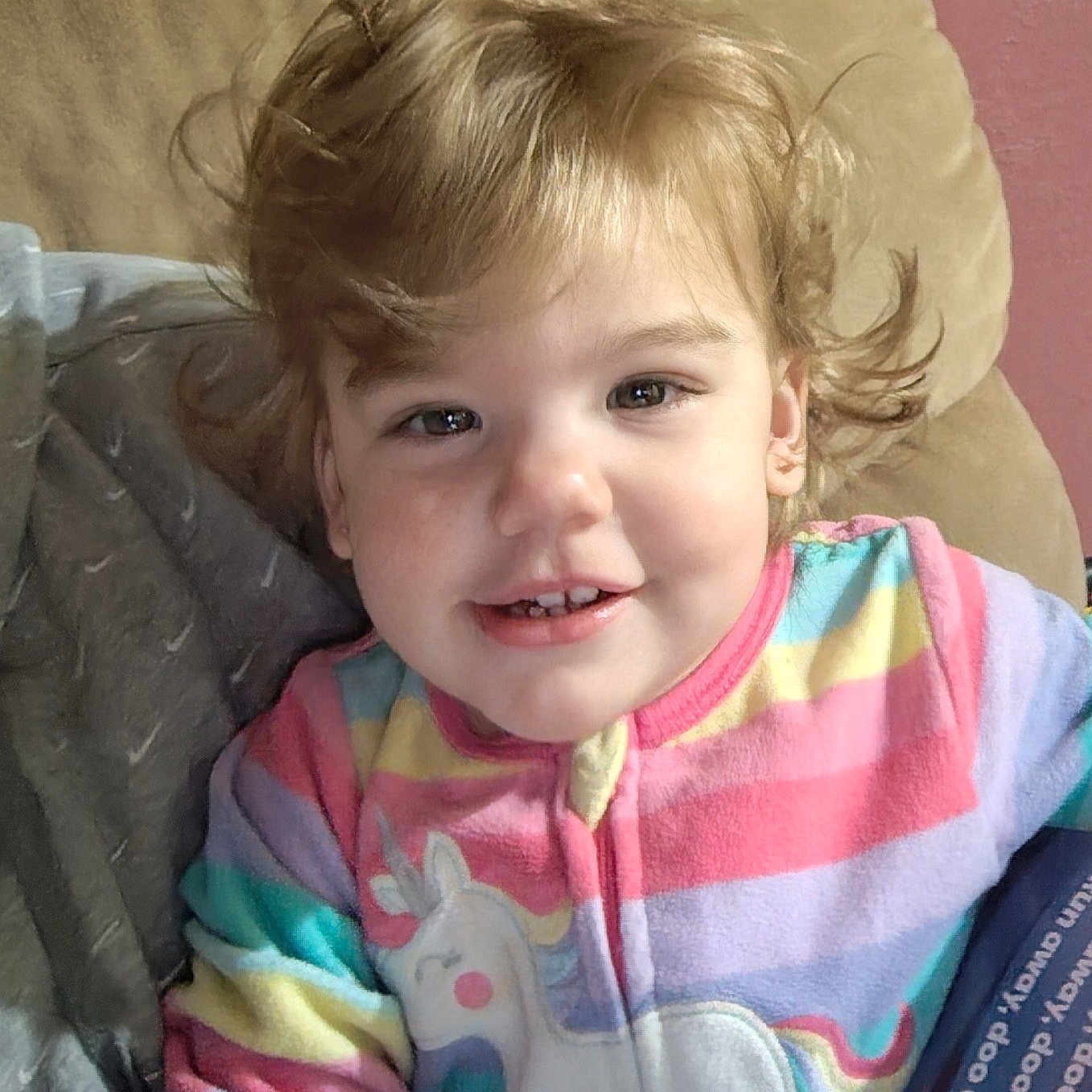 Frankielynn joined the competition — help win amazing prizes! baby, blonde, bodypart, clothing, coat, couch, cushion, face, furniture, hair, happy, head, homedecor, jacket, mouth, person, photography, portrait, smile, teeth