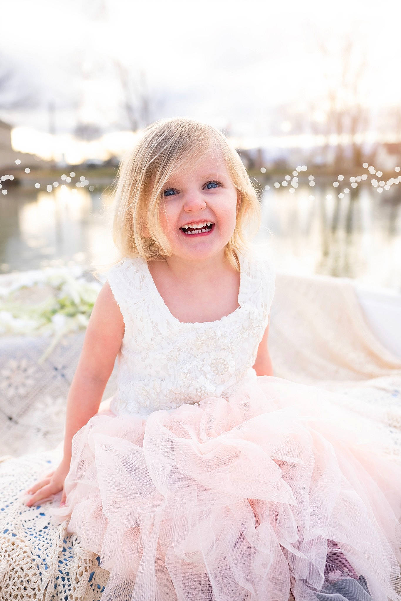 Tylee is registered to the contest to win money with this photo: bridal_accessory, bridal_clothing, bridal_party_dress, dress, face, flash_photography, formal_wear, fun, gown, hairstyle, happy, head, iris, joy, person, pink, shoulder, sky, smile, toddler