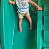 Carinlefty joined the competition — help win amazing prizes! child, toddler, slide, playground, smiling, happy, outdoor, plastic_slide, clothing, shorts, tank_top, barefoot, fun, play, green, yellow, stairs, person, joy, leisure