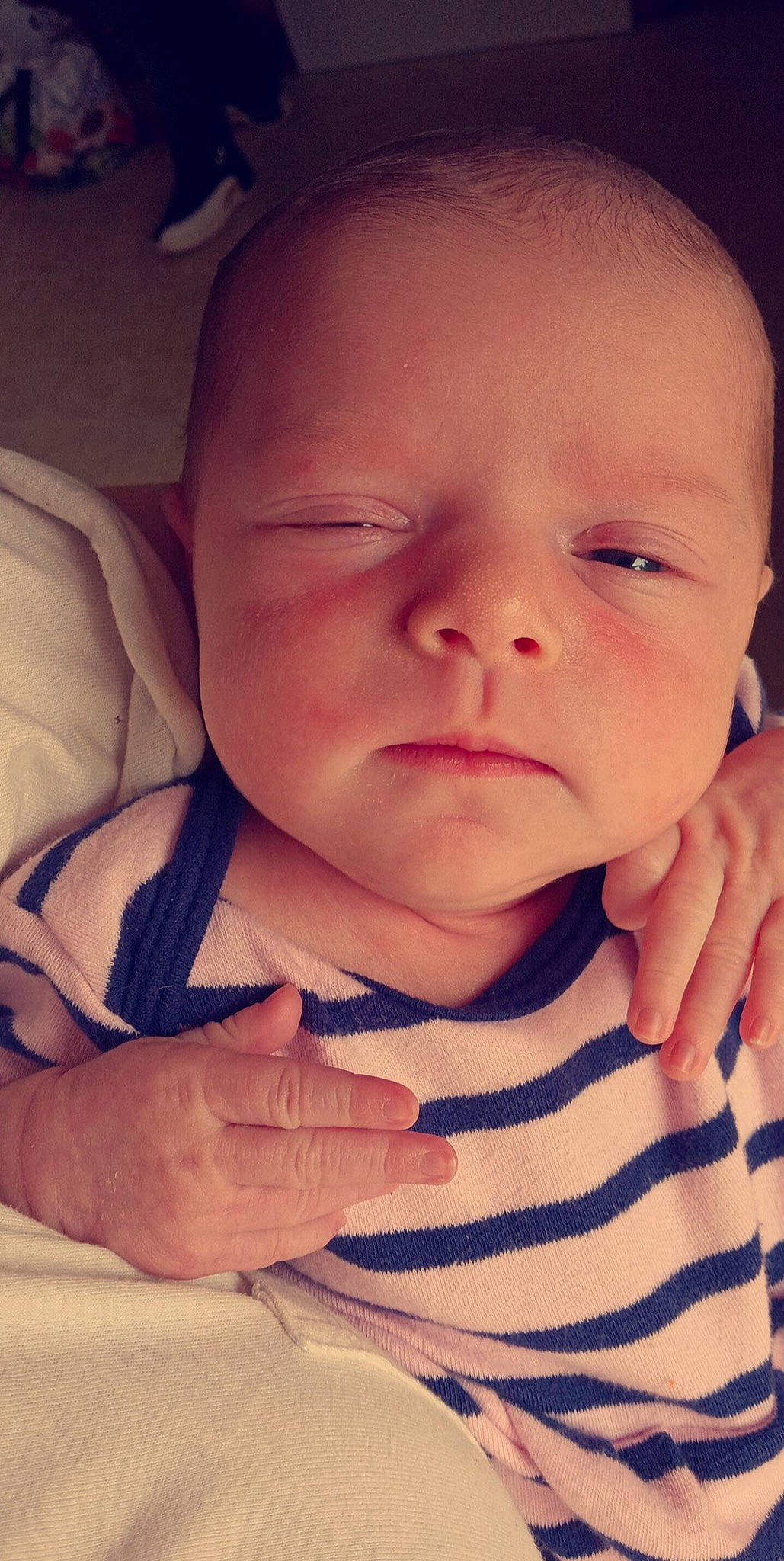 Maci is registered to the contest to win money with this photo: arm, baby, baby_toddler_clothing, cheek, eye, eyebrow, eyelash, hair, hand, happy, head, iris, lip, mouth, muscle, neck, nose, person, product, skin