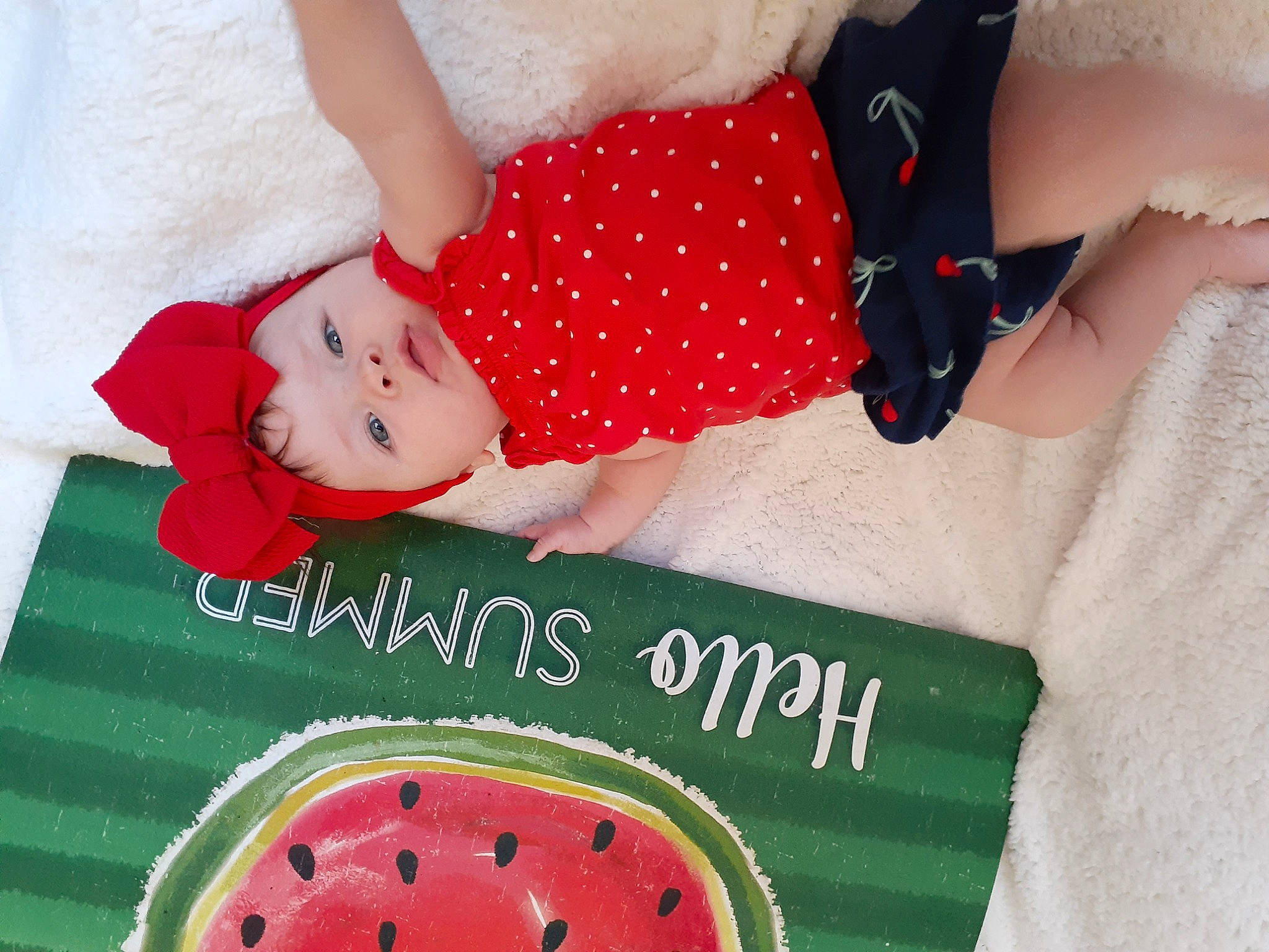 Molly joined the competition — help win amazing prizes! child, citrullus, fictional_character, headwear, linens, melon, person, red, textile, watermelon