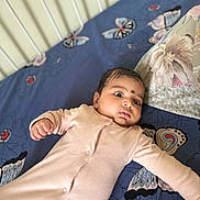 Bruhatreddy is registered to the contest to win money with this photo: baby, infant, bed, blanket, butterfly, clothing, cute, face, floral, footwear, furniture, head, indoors, infant_garment, person, pillow, portrait, sleepwear, toddler, young_child