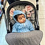 Bruhatreddy is registered to the contest to win money with this photo: baby, child, stroller, hoodie, knitted_clothing, blue_clothing, floral_pattern, cushion, indoor, shopping, floor_tiles, person, cute, infant, portrait, seat, comfort, casual, young, bundle