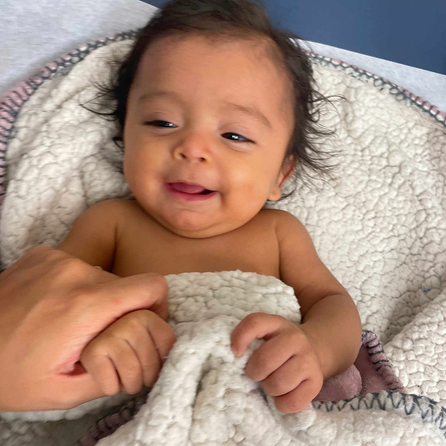 Aaleyah is registered to the contest to win money with this photo: architecture, baby, babylaughing, blanket, bodypart, building, face, finger, hand, happy, head, hospital, newborn, person, photography, portrait, quilt, smile, towel
