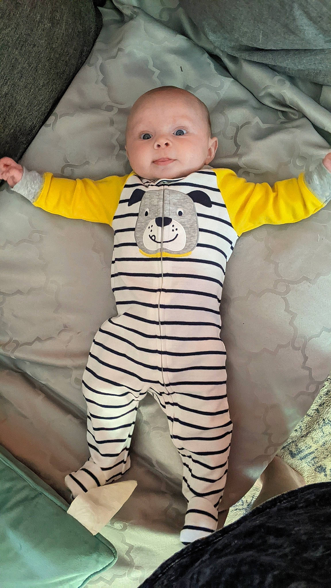 William joined the competition — help win amazing prizes! baby, baby_toddler_clothing, cheek, child, comfort, costume, fun, fur, happy, linens, long_sleeved_t_shirt, outerwear, pattern, person, personal_protective_equipment, sleeve, smile, sportswear, t_shirt, textile