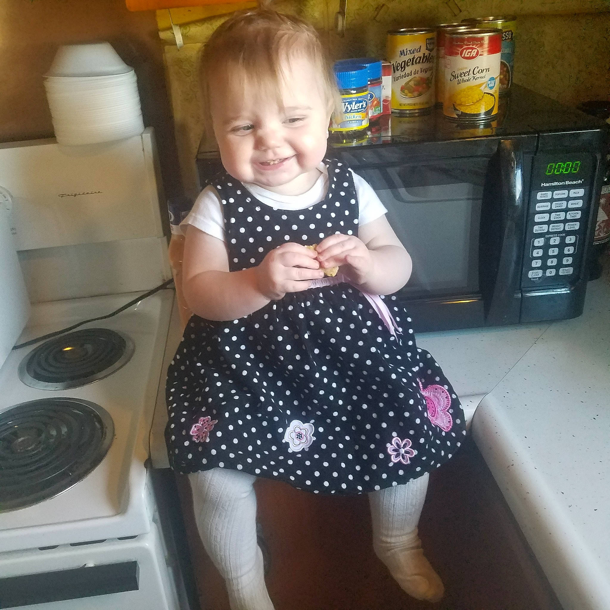 Aiyanna joined the competition — help win amazing prizes! baby_toddler_clothing, child, design, dress, joy, pattern, person, play, polka_dot, smile, toddler