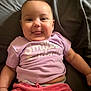 Jaelynn joined the competition — help win amazing prizes! baby, infant, smiling, tongue_out, purple_shirt, pink_shorts, lying_down, cute, happy, child, face, skin, arm, hand, clothing, fabric, indoors, closeup, person, toddler
