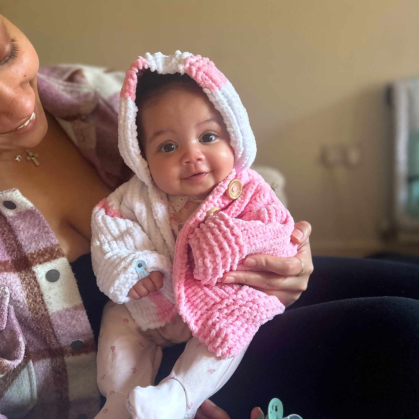 Lavender joined the competition — help win amazing prizes! baby, bodypart, bonnet, cap, clothing, face, finger, hand, happy, hat, head, knitwear, newborn, people, person, photography, portrait, sitting, smile, sweater