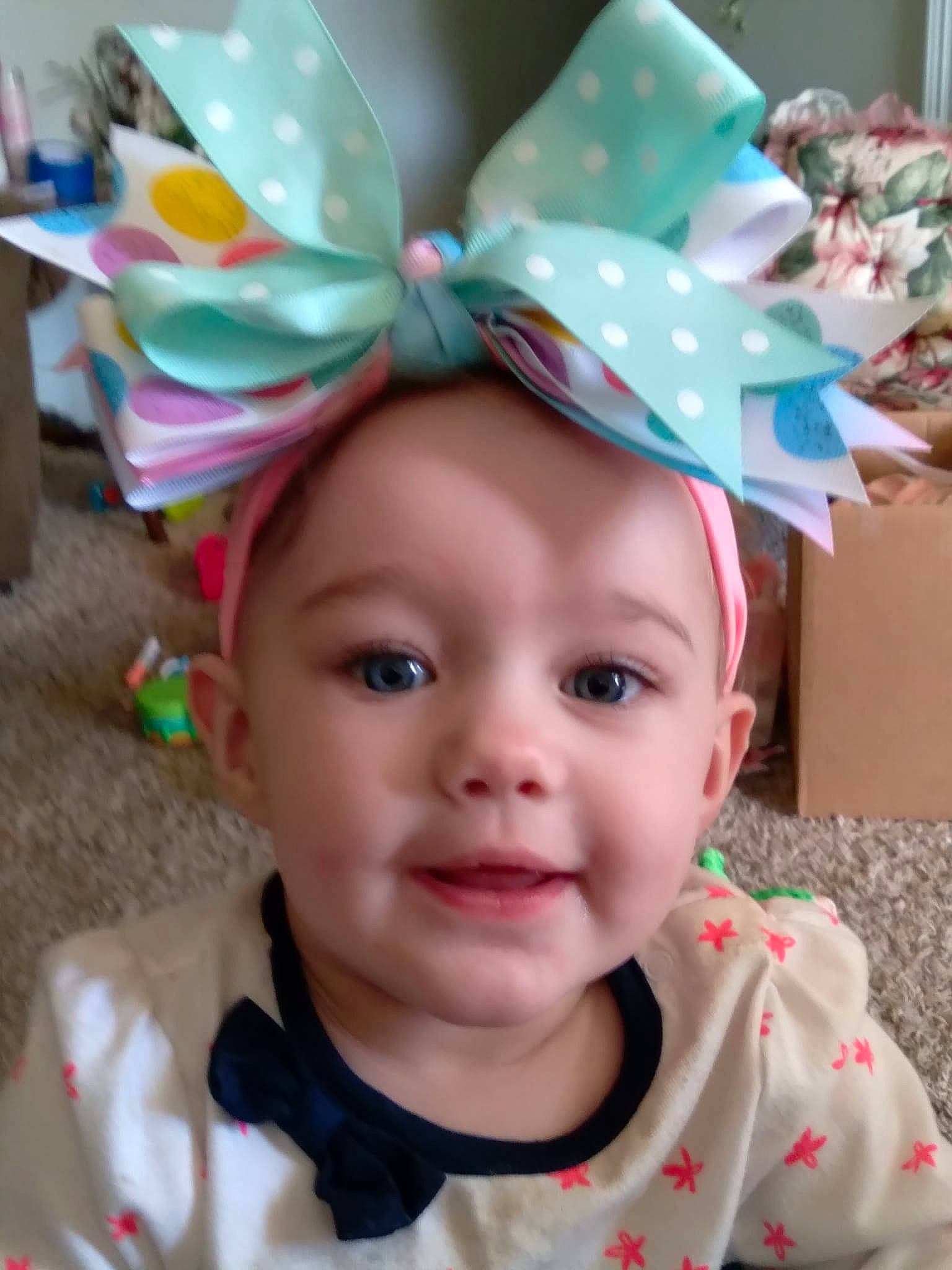 Aaliyah joined the competition — help win amazing prizes! baby, baby_toddler_clothing, beauty, cap, cheek, chin, costume_hat, green, happy, hat, headgear, helmet, pattern, people, person, photograph, pink, snapshot, textile, toddler