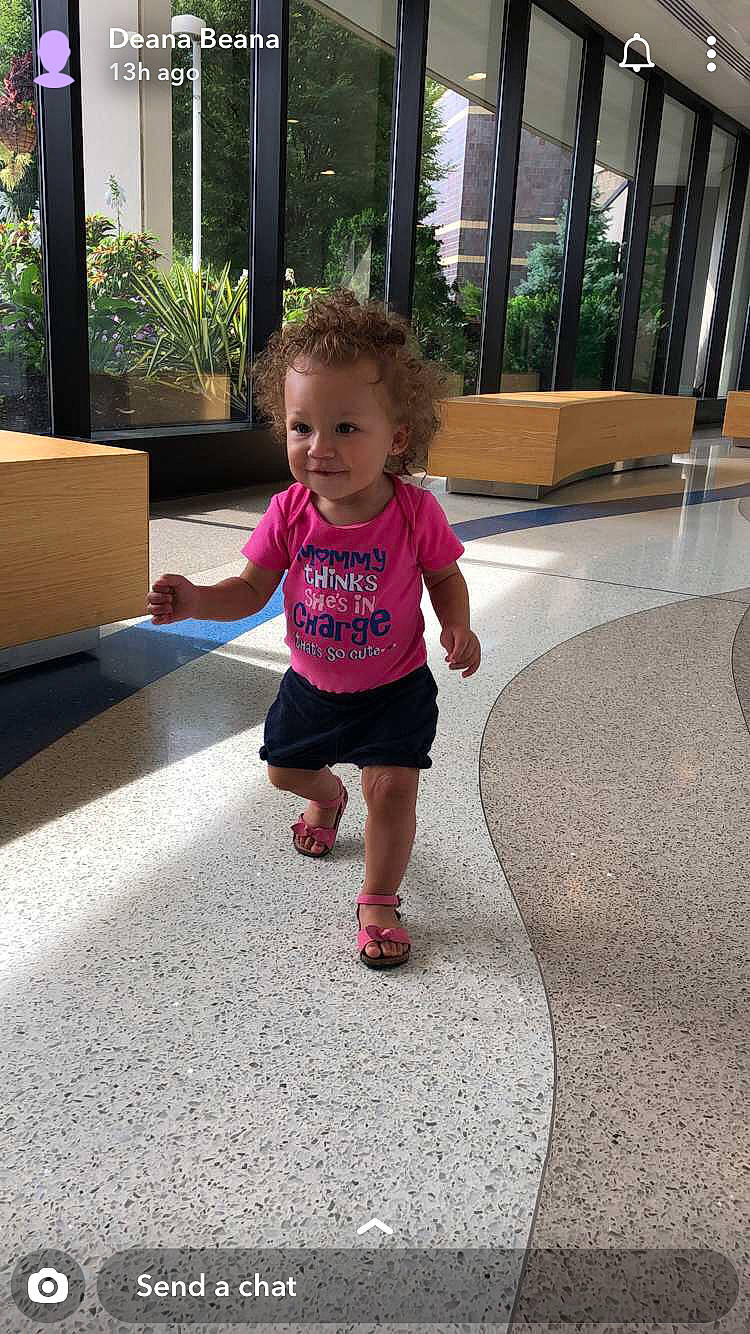 Rayna joined the competition — help win amazing prizes! baby, child, fun, leg, leisure, person, pink, play, recreation, running, standing, summer, toddler, vacation, walking