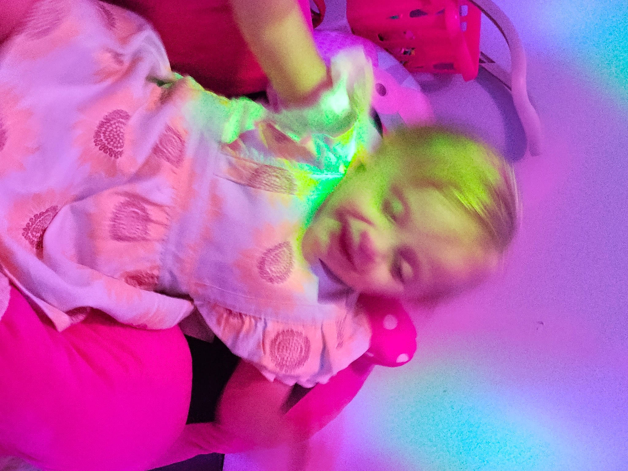 Haley is registered to the contest to win money with this photo: child, entertainment, event, fun, happy, joy, leisure, magenta, party, performance, performing_arts, person, pink, plant, public_event, purple, tree, violet, visual_effect_lighting