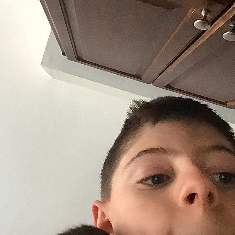 Fluffy is registered to the contest to win money with this photo: background, boy, cabinet, casual, ceiling, child, closeup, ear, expression, eye, face, hair, indoor, lighting, nose, portrait, selfie, skin, wood, young