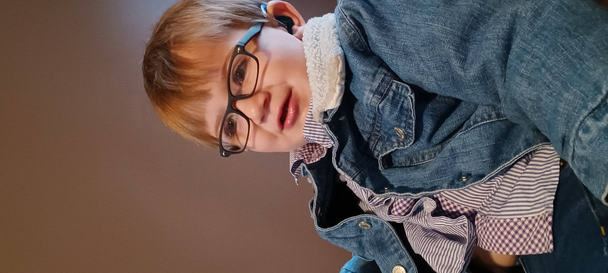 Gabriel joined the competition — help win amazing prizes! button, collar, denim, dress_shirt, electric_blue, eyelash, eyewear, fashion_accessory, flash_photography, glasses, happy, head, pattern, person, plaid, skin, sleeve, smile, tartan, tree