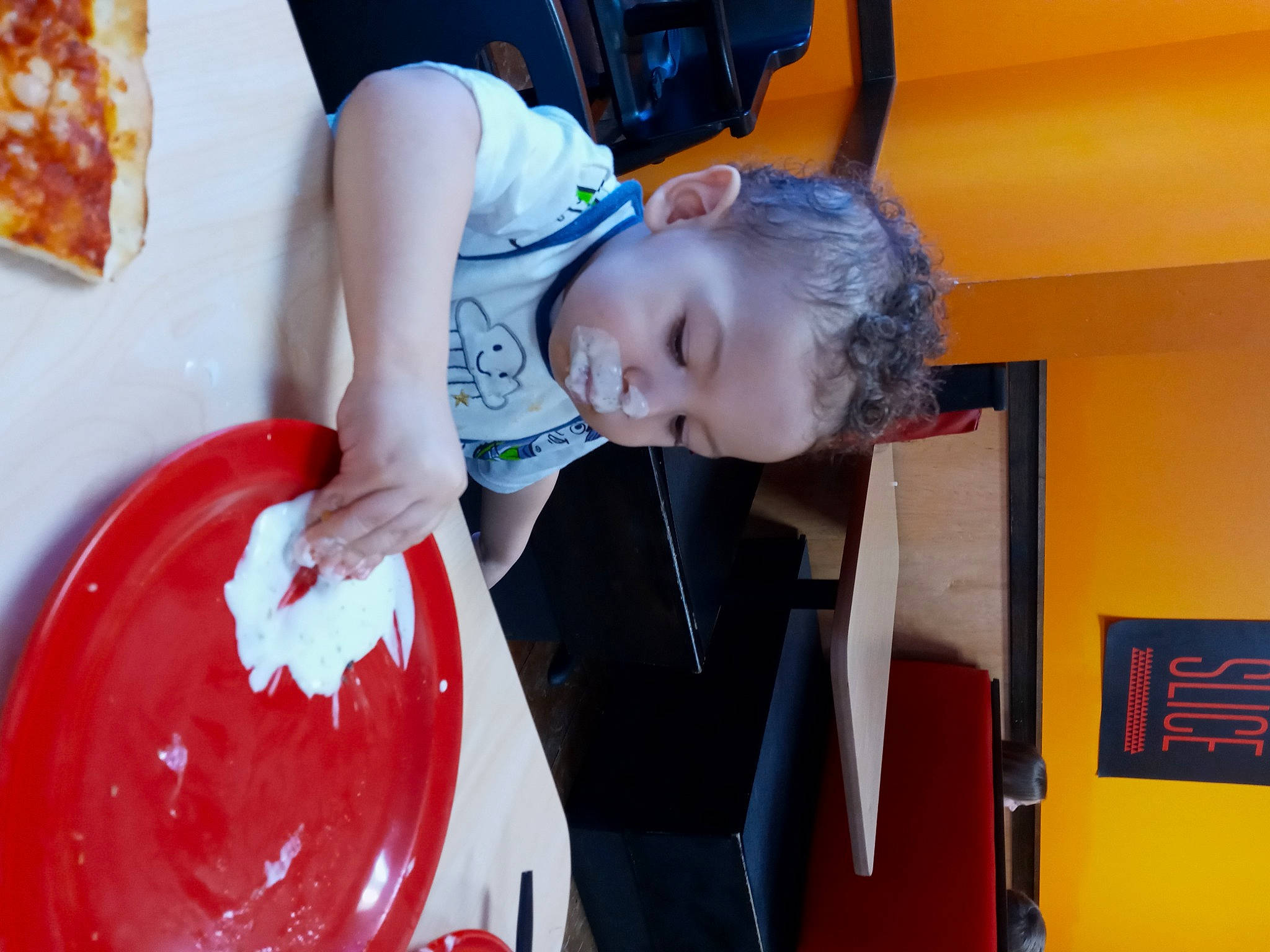 Larry joined the competition — help win amazing prizes! baby, baby_toddler_clothing, ball, carmine, child, comfort_food, event, fun, happy, junk_food, leisure, person, play, recreation, room, sitting, standing, t_shirt, toddler, yellow