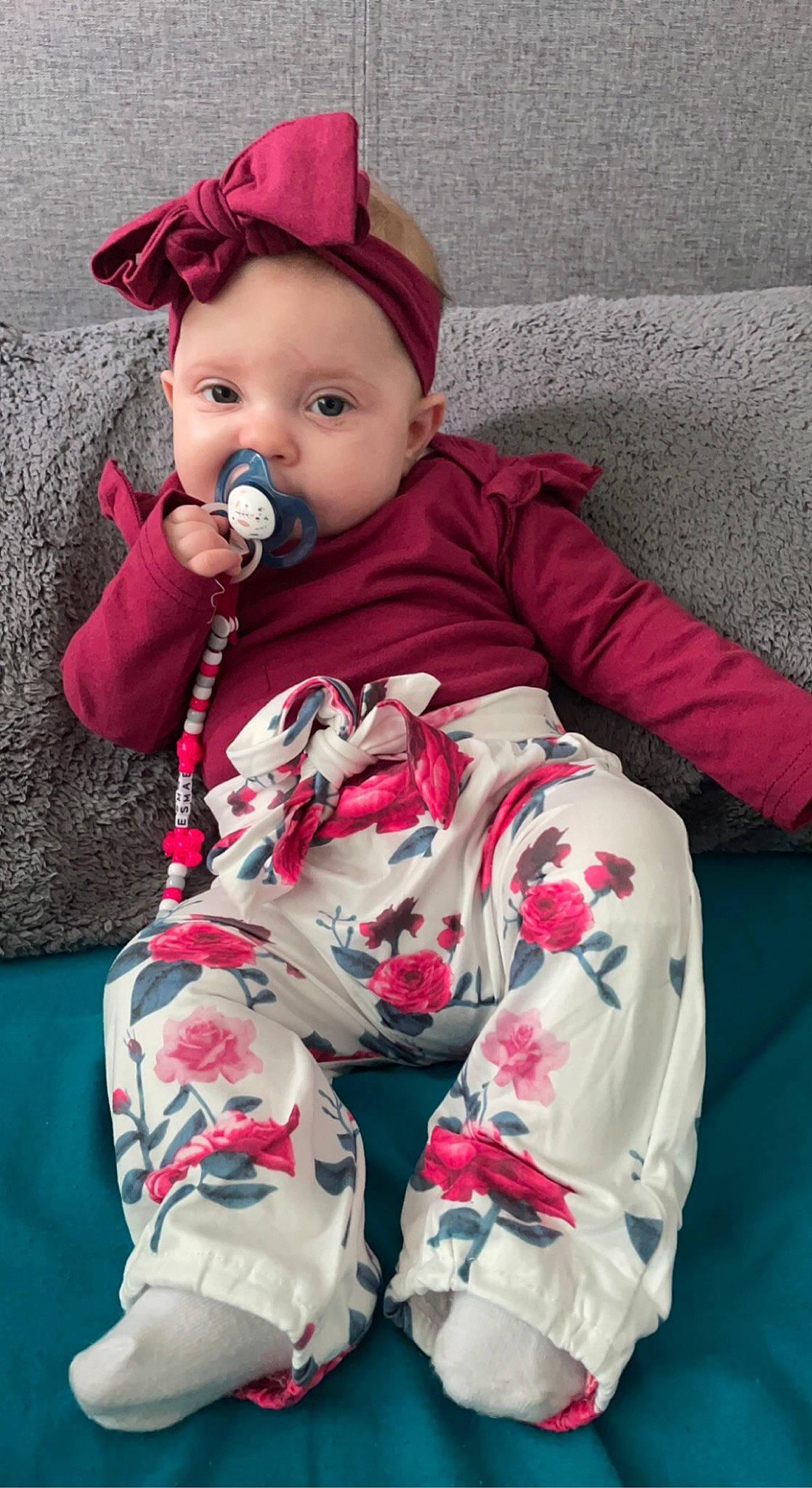 Esmae joined the competition — help win amazing prizes! baby, baby_products, baby_toddler_clothing, carmine, child, costume_hat, eye, fun, hat, linens, magenta, pajamas, pattern, person, pink, sitting, skin, sleeve, t_shirt, textile