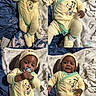 Kamino joined the competition — help win amazing prizes! baby, baby_hat, bed, blanket, child, clothing, collage, comfort, cute, expression, footwear, headwear, indoors, infant, lying_down, pacifier, portrait, sleepwear, soft_texture, yellow_onesie