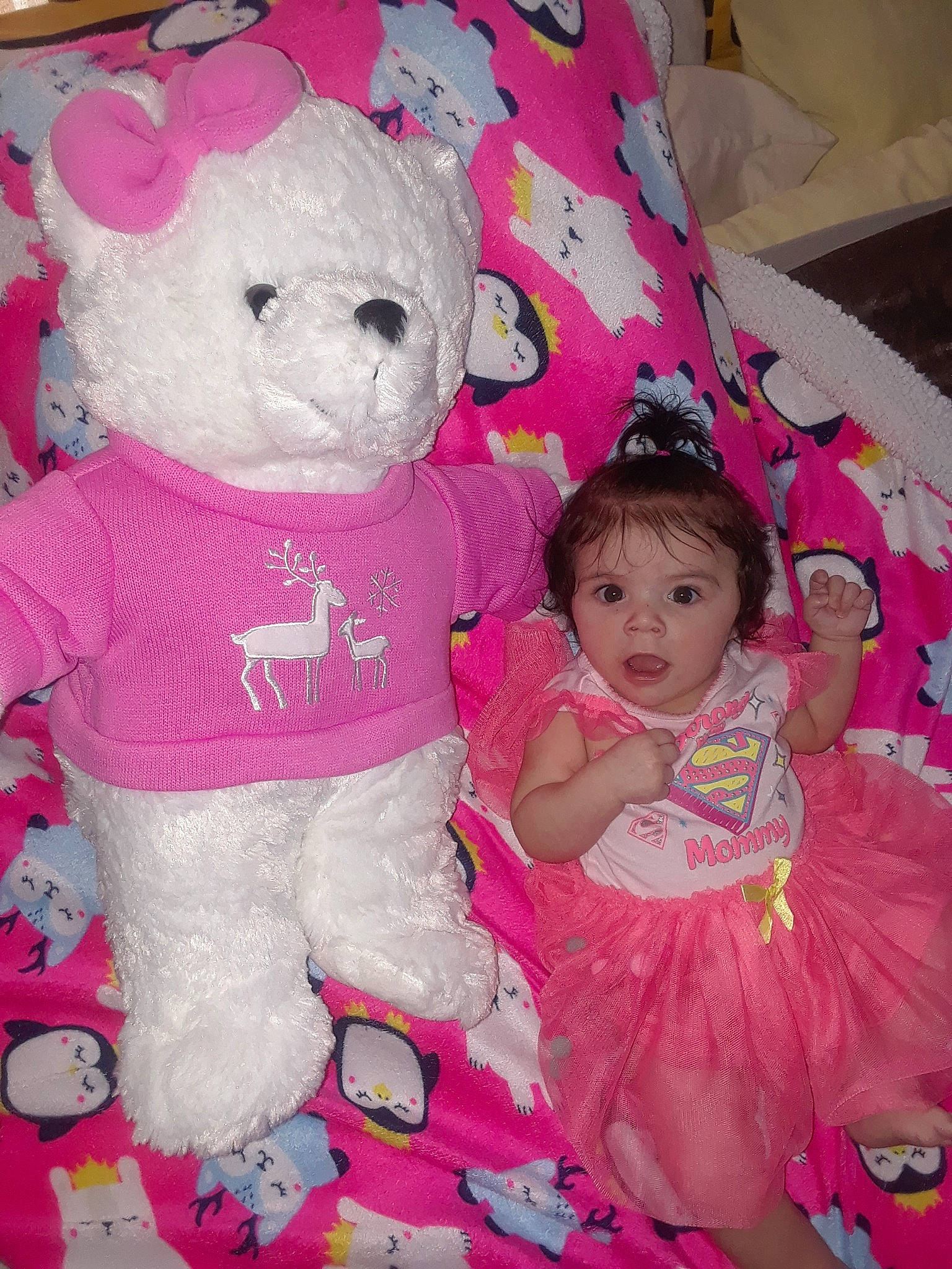 Sofia is registered to the contest to win money with this photo: child, person, pink, plush, stuffed_toy, surprise, teddy_bear, toddler, toy