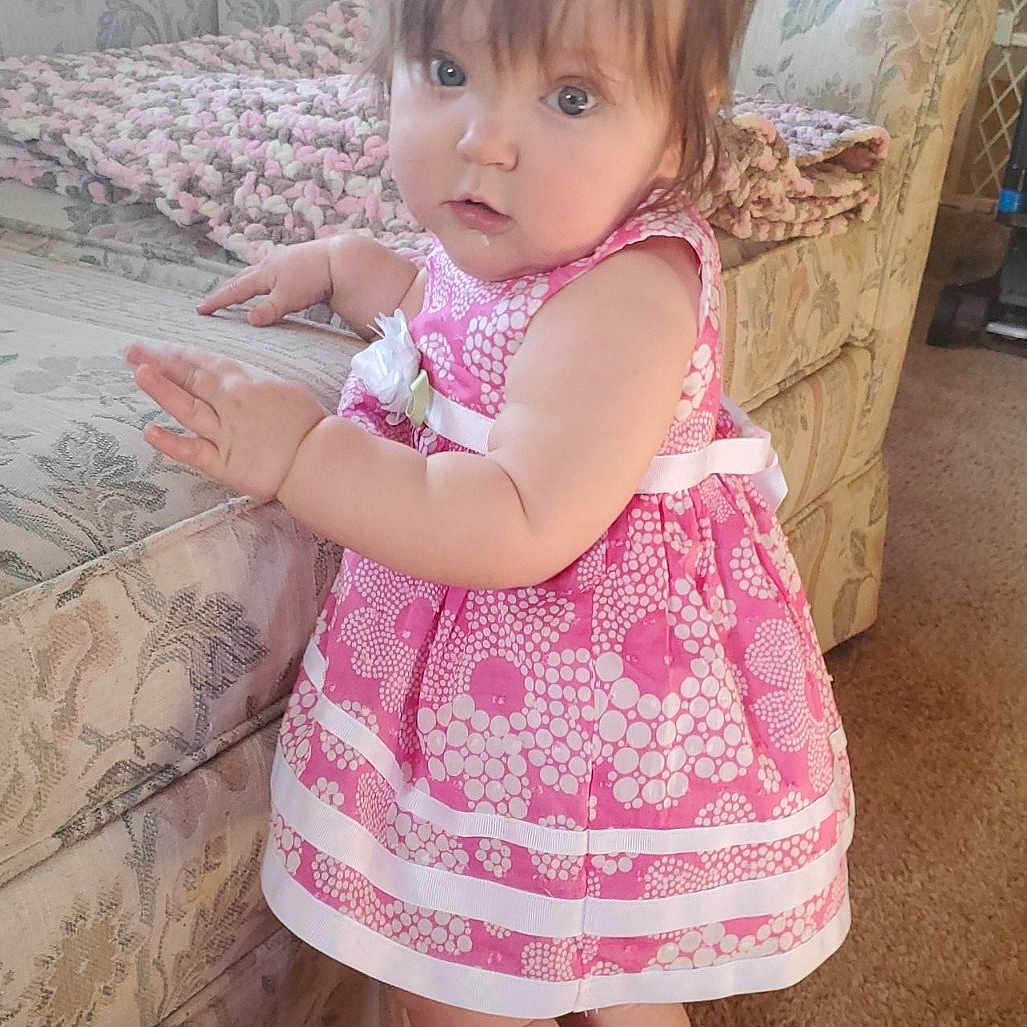 Paisley joined the competition — help win amazing prizes! child, child_model, dress, leg, pink, skin, smile, textile, toddler