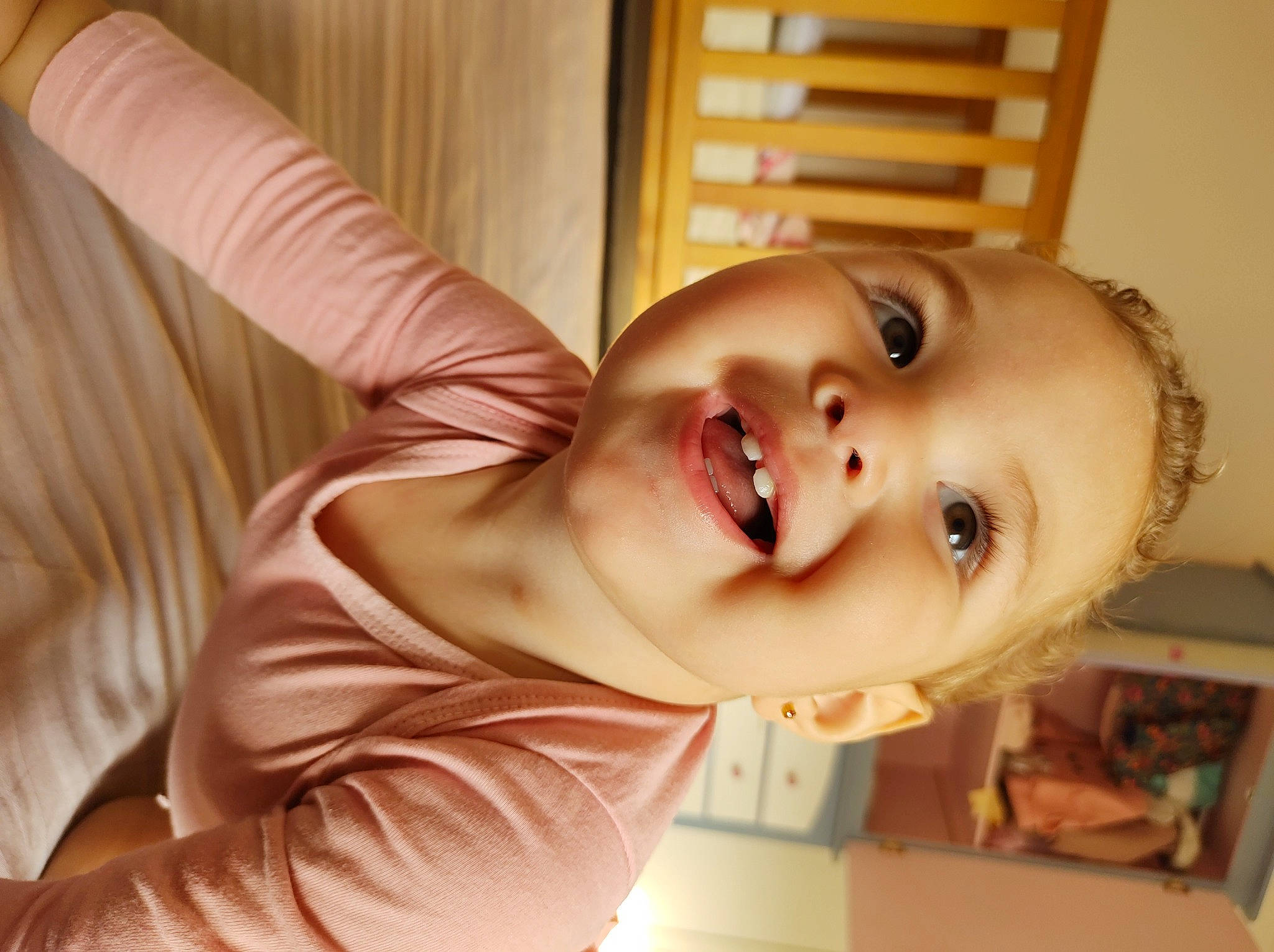 Alana is registered to the contest to win money with this photo: cheek, chest, child, ear, elbow, eyebrow, eyelash, fun, happy, iris, jaw, lip, mouth, neck, nose, person, sleeve, smile, toddler, tooth