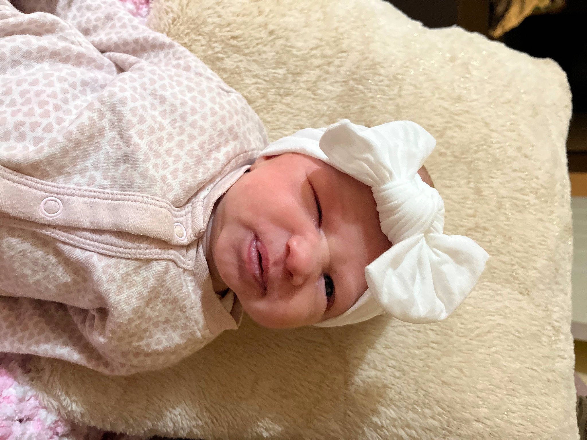 Ivy is registered to the contest to win money with this photo: baby, baby_products, baby_safety, baby_sleeping, baby_toddler_clothing, bedding, bedtime, child, comfort, fur, hand, head, headgear, headwear, linens, nap, person, portrait_photography, skin, sleeve