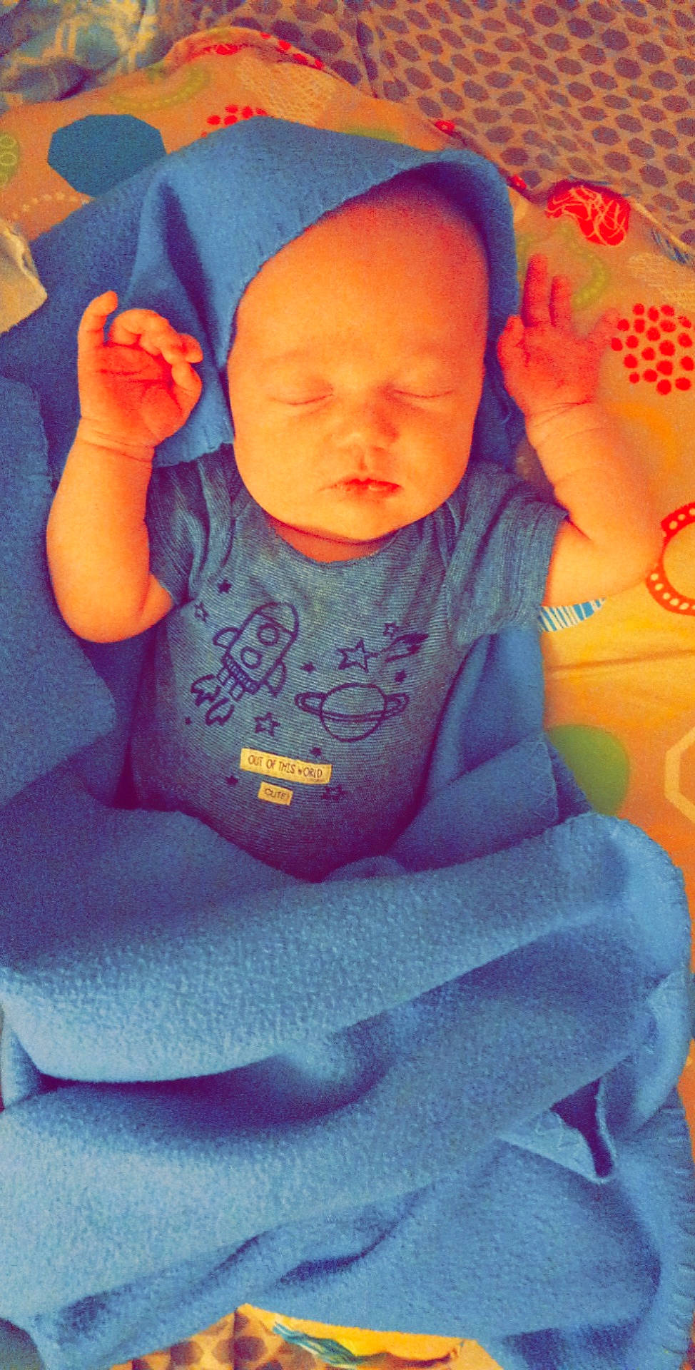 Daxton joined the competition — help win amazing prizes! arm, azure, baby, baby_toddler_clothing, blue, cheek, chin, comfort, eye, hand, head, human_body, leg, lip, mouth, neck, nose, orange, person, skin