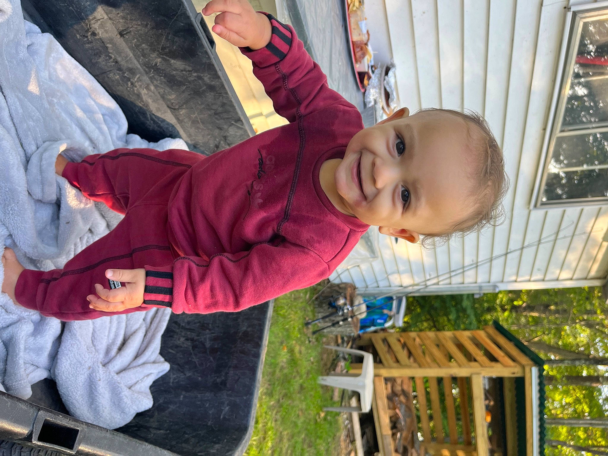 Javon joined the competition — help win amazing prizes! baby, child, city, fun, grass, happy, hat, joy, laugh, leisure, outdoor_play_equipment, person, play, playground, recreation, smile, t_shirt, toddler, tree, vacation