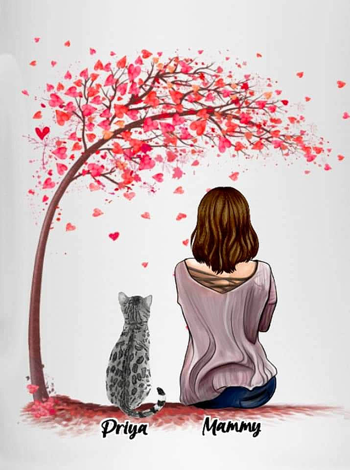 Priya joined the competition — help win amazing prizes! art, branch, carnivore, cat, felidae, flower, font, illustration, magenta, mammal, organism, people_in_nature, pink, plant, small_to_medium_sized_cats, textile, tree, trunk, twig, vertebrate