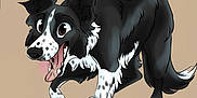 Tia a rejoint le concours — aidez-le/la à gagner de superbes lots ! animal, animated, background, beige, black_and_white, border_collie_style, cartoon, cute, digital_art, dog, ears, happy, illustration, pet, playful, smiling, spots, tail, tongue_out, walking