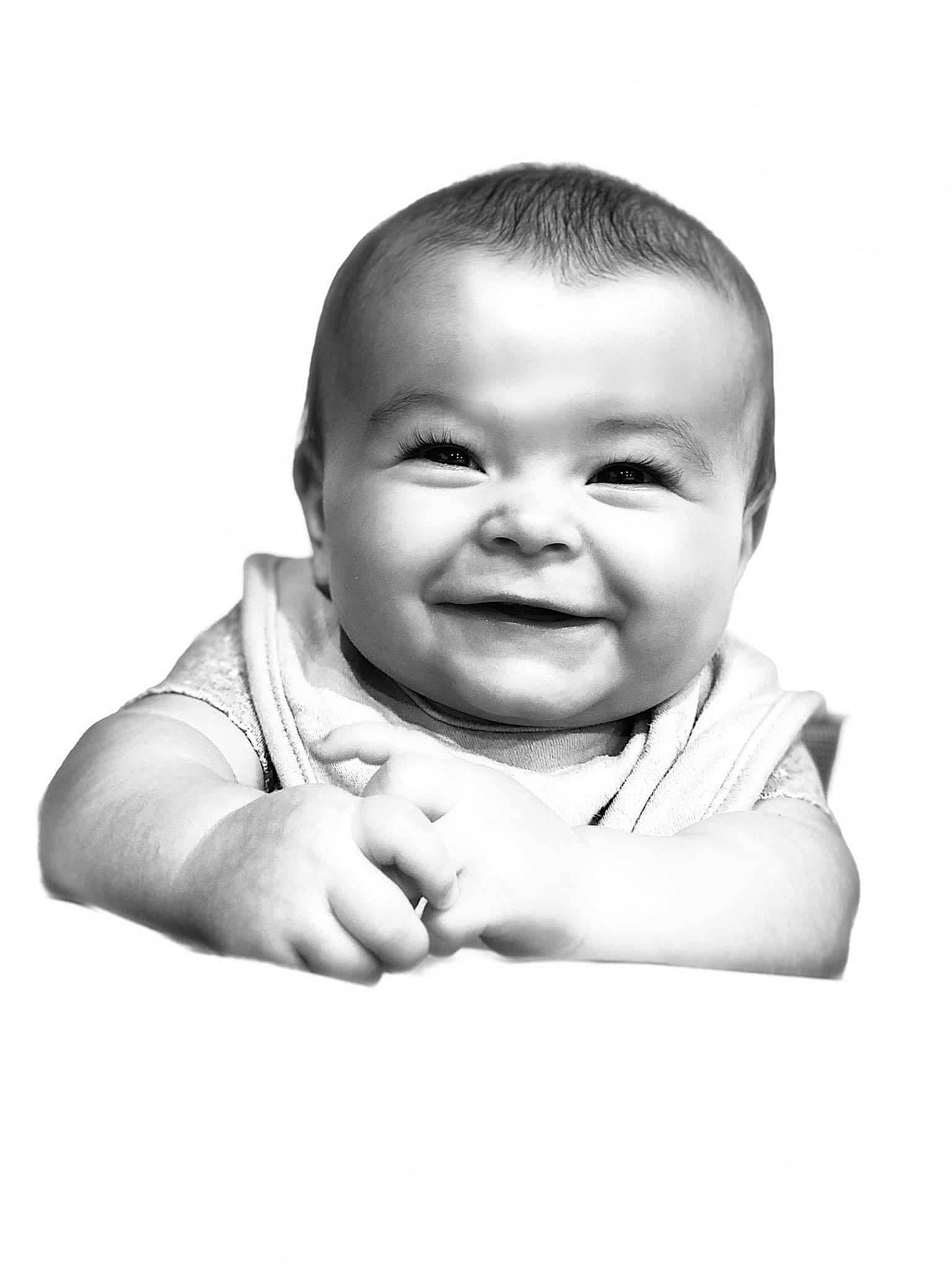 Paelyn joined the competition — help win amazing prizes! art, baby, baby_laughing, baby_toddler_clothing, cheek, child, eyebrow, eyelash, finger, flash_photography, gesture, happy, joy, laugh, monochrome, monochrome_photography, nose, person, sleeve, smile