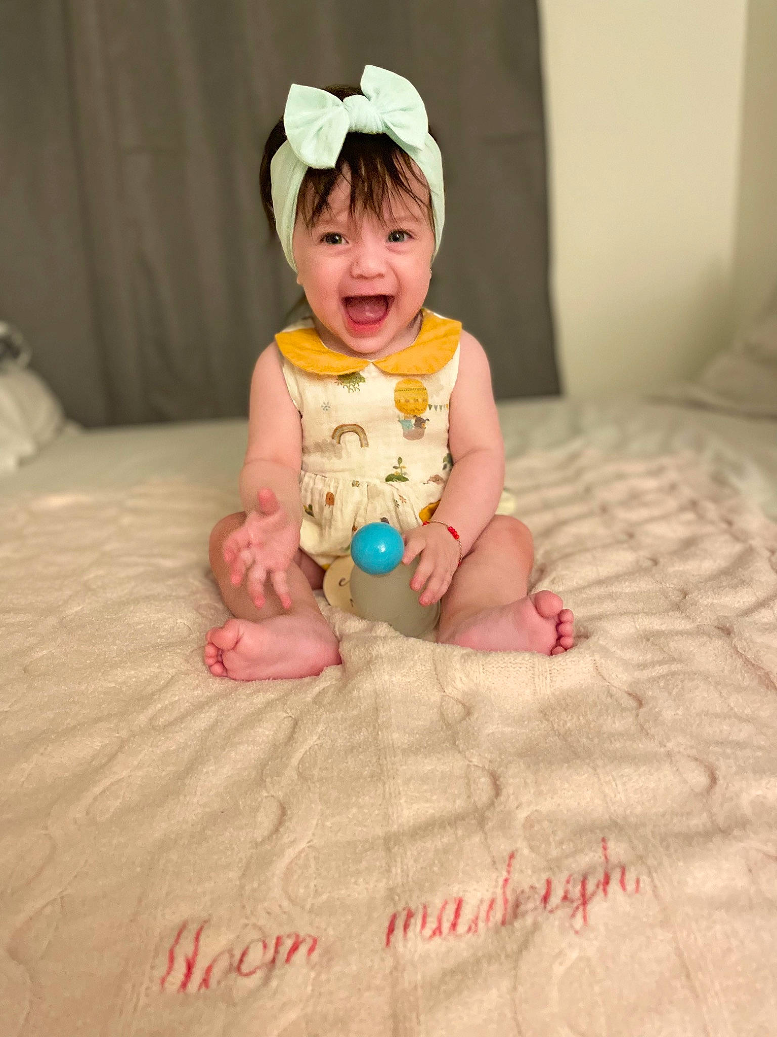 Bloom joined the competition — help win amazing prizes! baby, baby_toddler_clothing, cheek, child, comfort, dress, eye, face, finger, fun, happy, head, linens, pattern, person, pink, skin, sleeve, smile, t_shirt