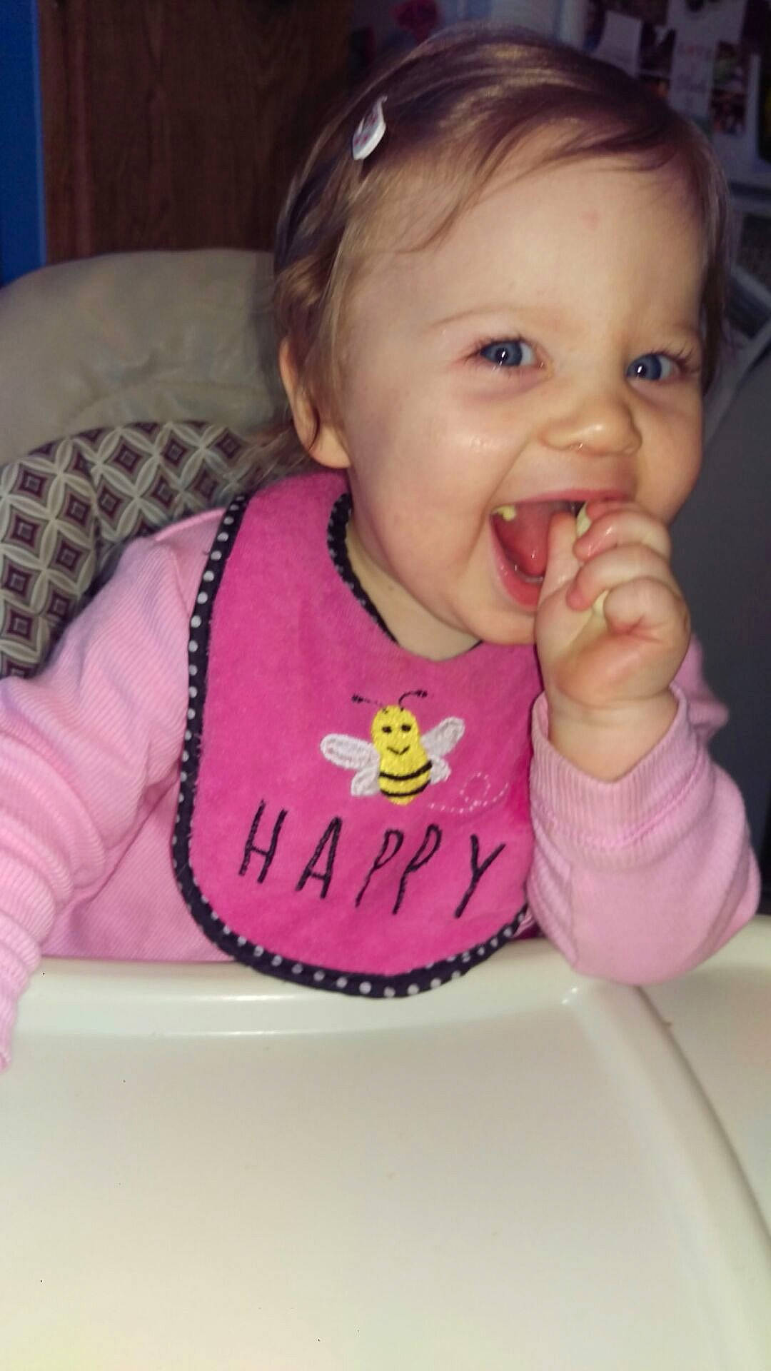Alison joined the competition — help win amazing prizes! baby, birthday, cheek, child, comfort_food, eating, face, facial_expression, food, head, lip, mouth, nose, person, pink, skin, smile, sweetness, toddler, tongue