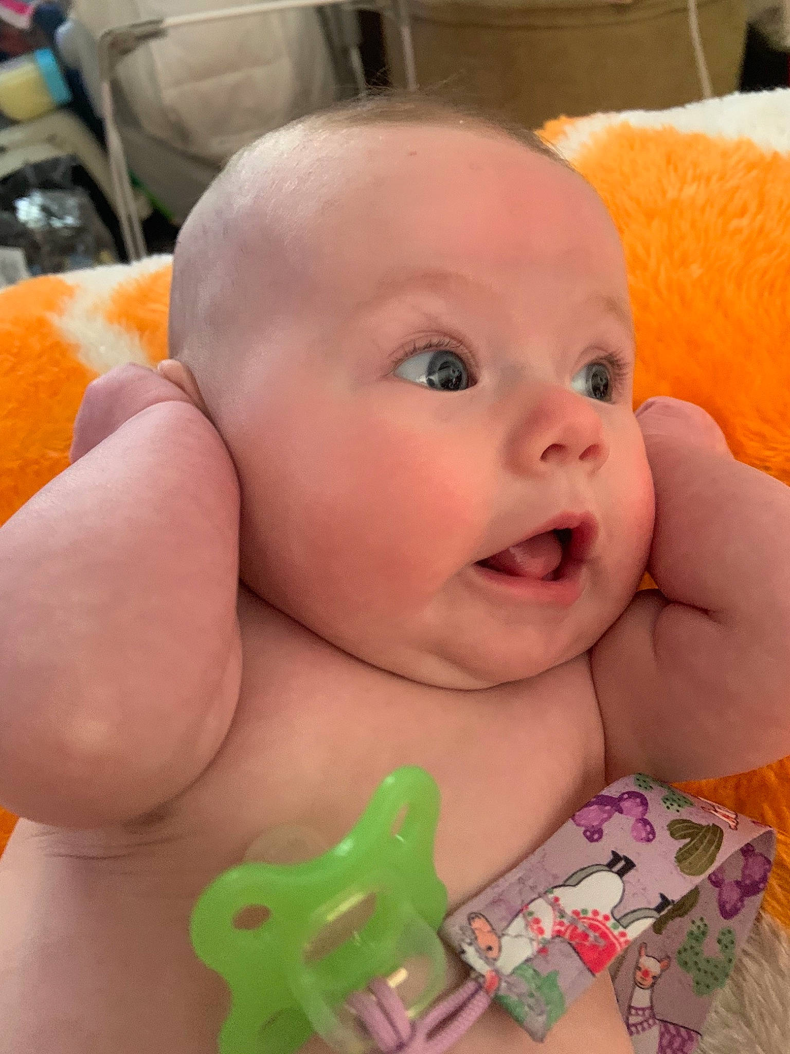 Corinna joined the competition — help win amazing prizes! baby, baby_toddler_clothing, cheek, chin, close_up, eye, eyebrow, eyelash, face, finger, happy, head, iris, lip, mouth, nose, person, pink, skin, surprise