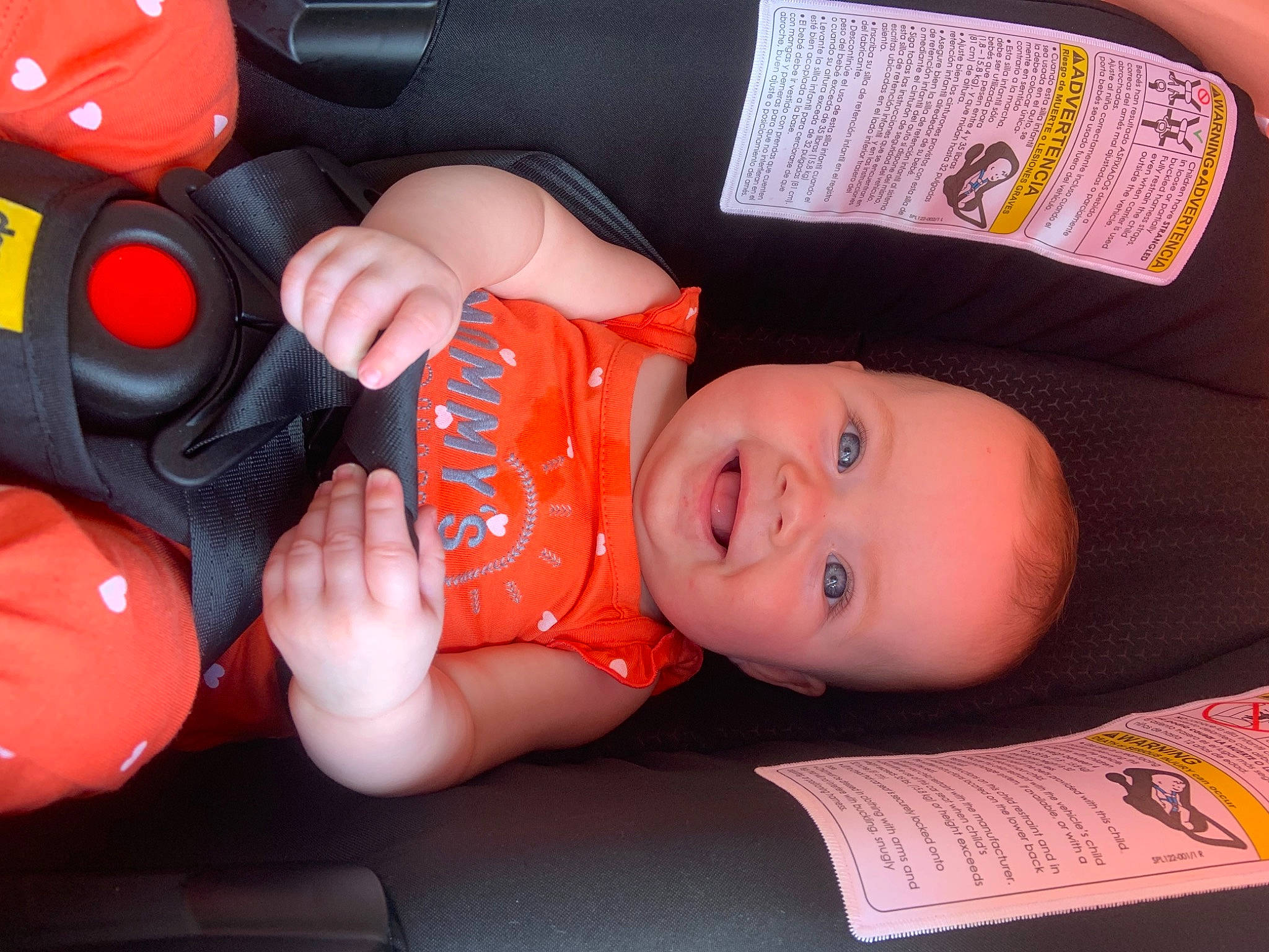Corinna joined the competition — help win amazing prizes! auto_part, baby, baby_products, baby_toddler_clothing, baby_toys, car_seat, carmine, child, comfort, fictional_character, finger, fun, joy, nail, orange, person, skin, smile, thumb, toddler
