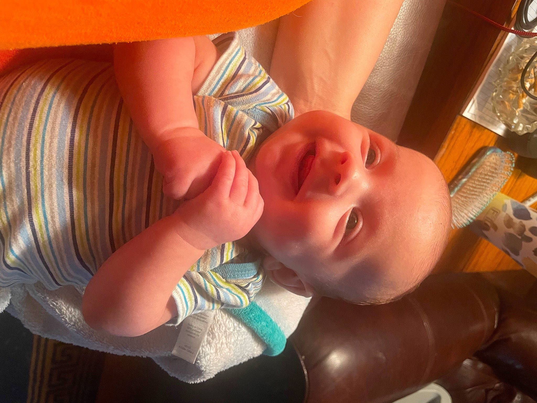 Abram joined the competition — help win amazing prizes! arm, baby, cheek, chin, eye, facial_expression, finger, hairstyle, happy, head, headgear, iris, lip, mouth, muscle, nose, orange, person, skin, smile