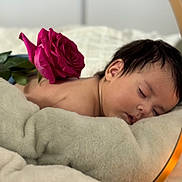 Anaïa a rejoint le concours — aidez-le/la à gagner de superbes lots ! baby, blanket, calm, child, closeup, comfort, cute, face, flower, indoor, newborn, peaceful, portrait, relaxation, rest, rose, skin, sleeping, soft, young