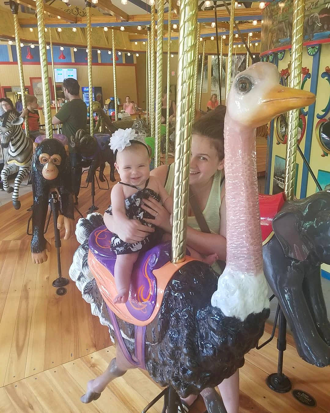 Maddy is registered to the contest to win money with this photo: amusement_park, amusement_ride, carousel, fun, joy, leisure, nonbuilding_structure, park, person, recreation