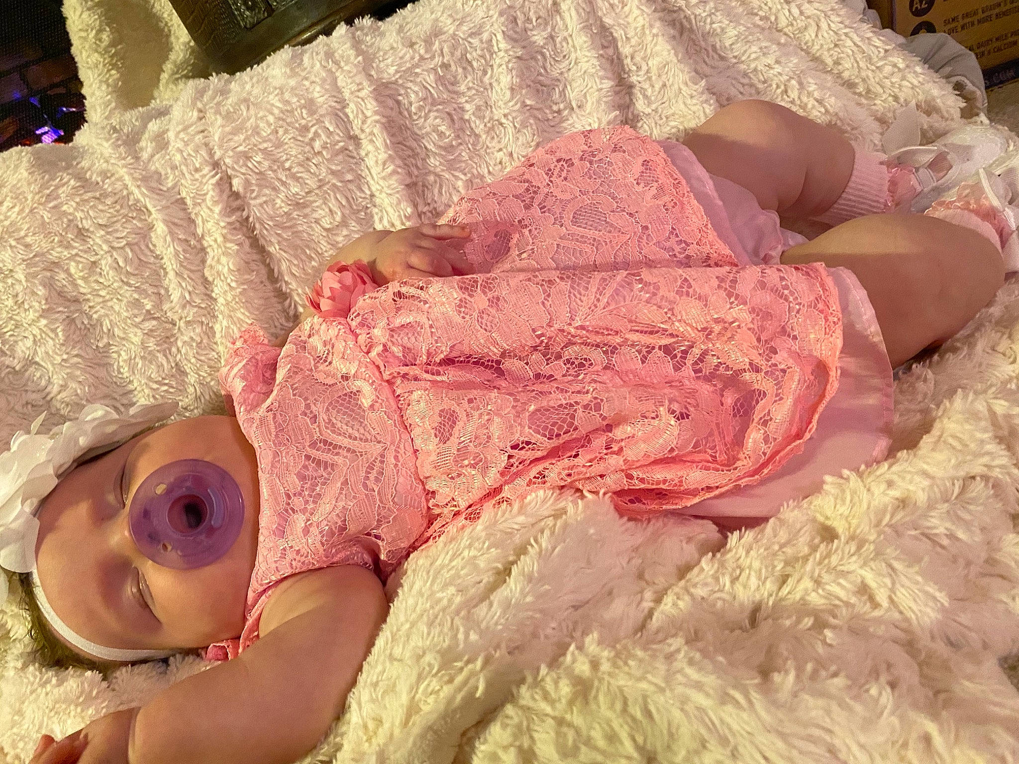 Harley is registered to the contest to win money with this photo: art, baby_toddler_clothing, craft, creative_arts, doll, dress, embellishment, fur, goggles, hair_accessory, headgear, knit_cap, linens, pattern, peach, person, pink, sleeve, toy, wool