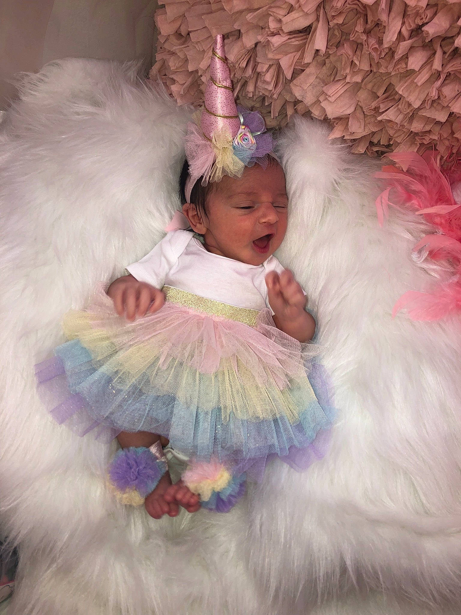 Audree joined the competition — help win amazing prizes! baby, ballet_tutu, child, costume, feather, fictional_character, fur, person, pink, toddler
