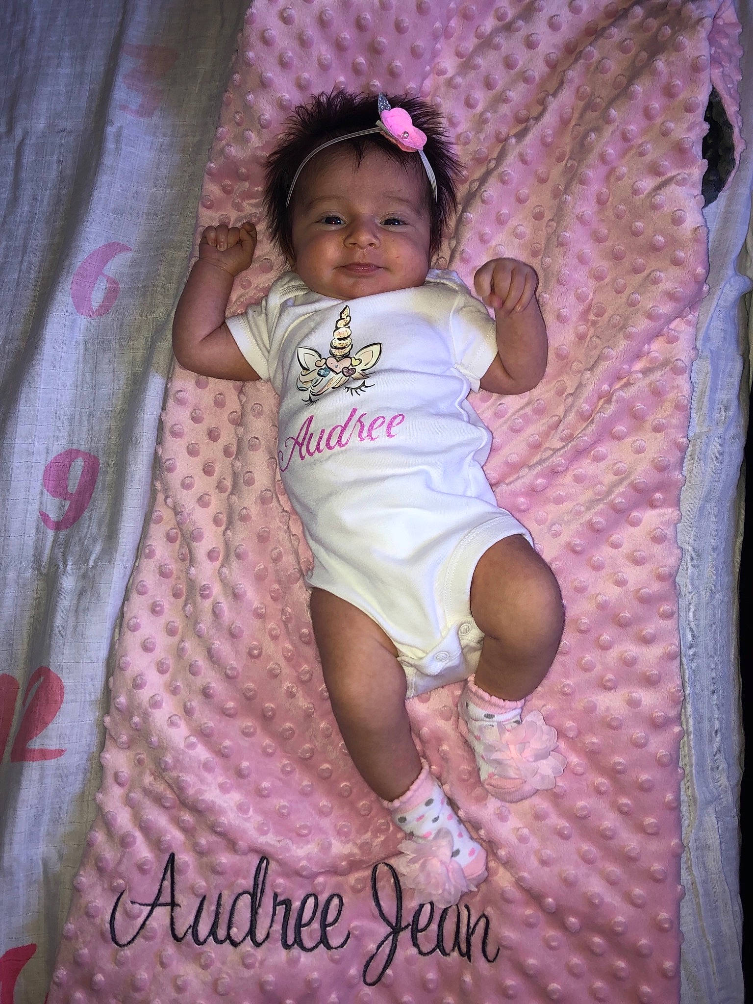 Audree is registered to the contest to win money with this photo: baby, baby_toddler_clothing, cheek, child, person, pink, product, skin, smile, toddler