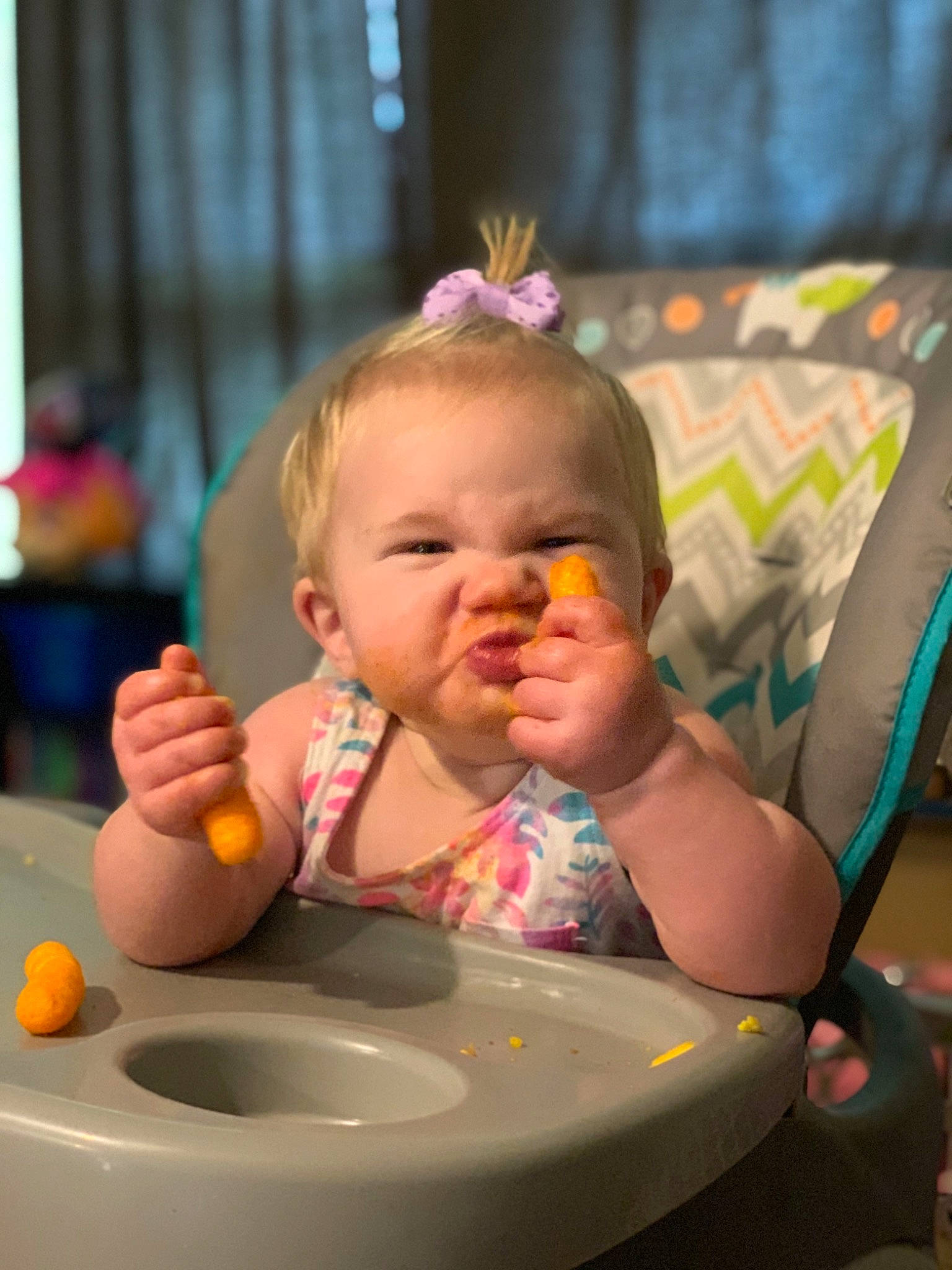 Brayleigh joined the competition — help win amazing prizes! baby, baby_food, child, eating, fun, person, play, product, sitting, toddler