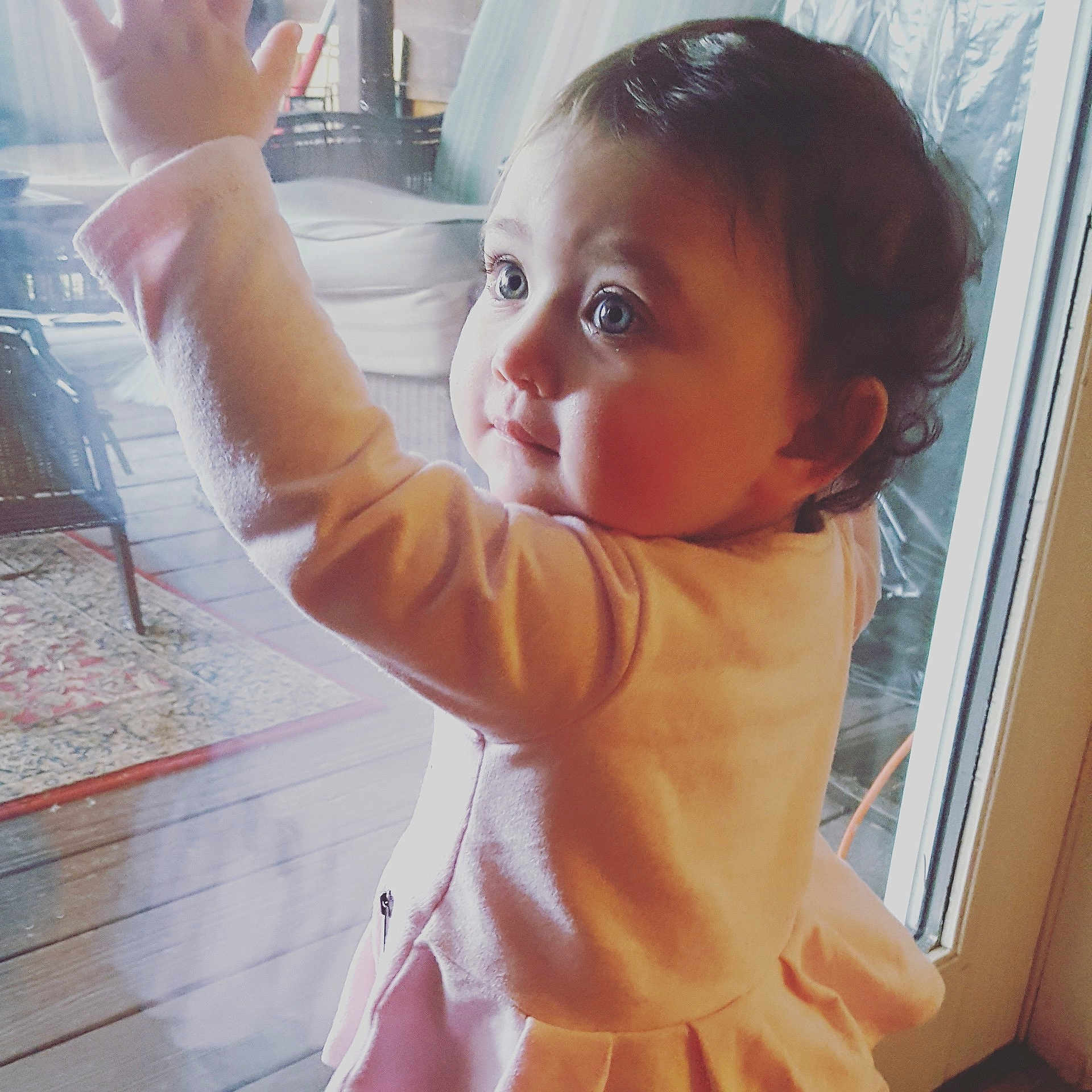 Kiley is registered to the contest to win money with this photo: arm, cheek, child, ear, finger, fun, girl, hand, happiness, human_hair_color, infant, leg, lip, mouth, neck, nose, shoulder, skin, toddler