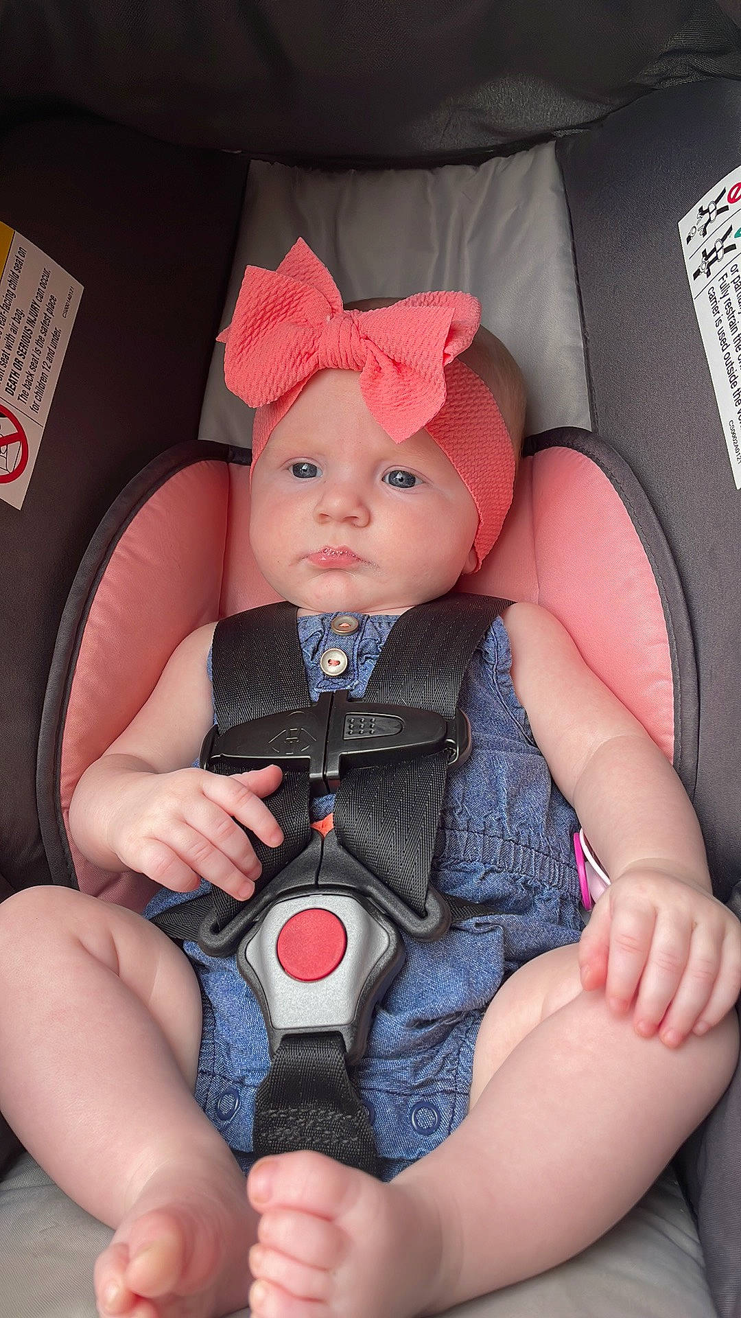Avalynn joined the competition — help win amazing prizes! arm, baby, baby_carriage, baby_toddler_clothing, cap, car_seat, cheek, child, comfort, doll, finger, hand, headwear, nail, person, pink, product, red, skin, thigh