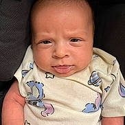 Malakai Boyd joined the competition — help win amazing prizes! baby, child, closeup, clothing, colorful, cute, expression, fabric, face, head, indoors, infant, newborn, onesie, pattern, person, portrait, skin, texture, tongue