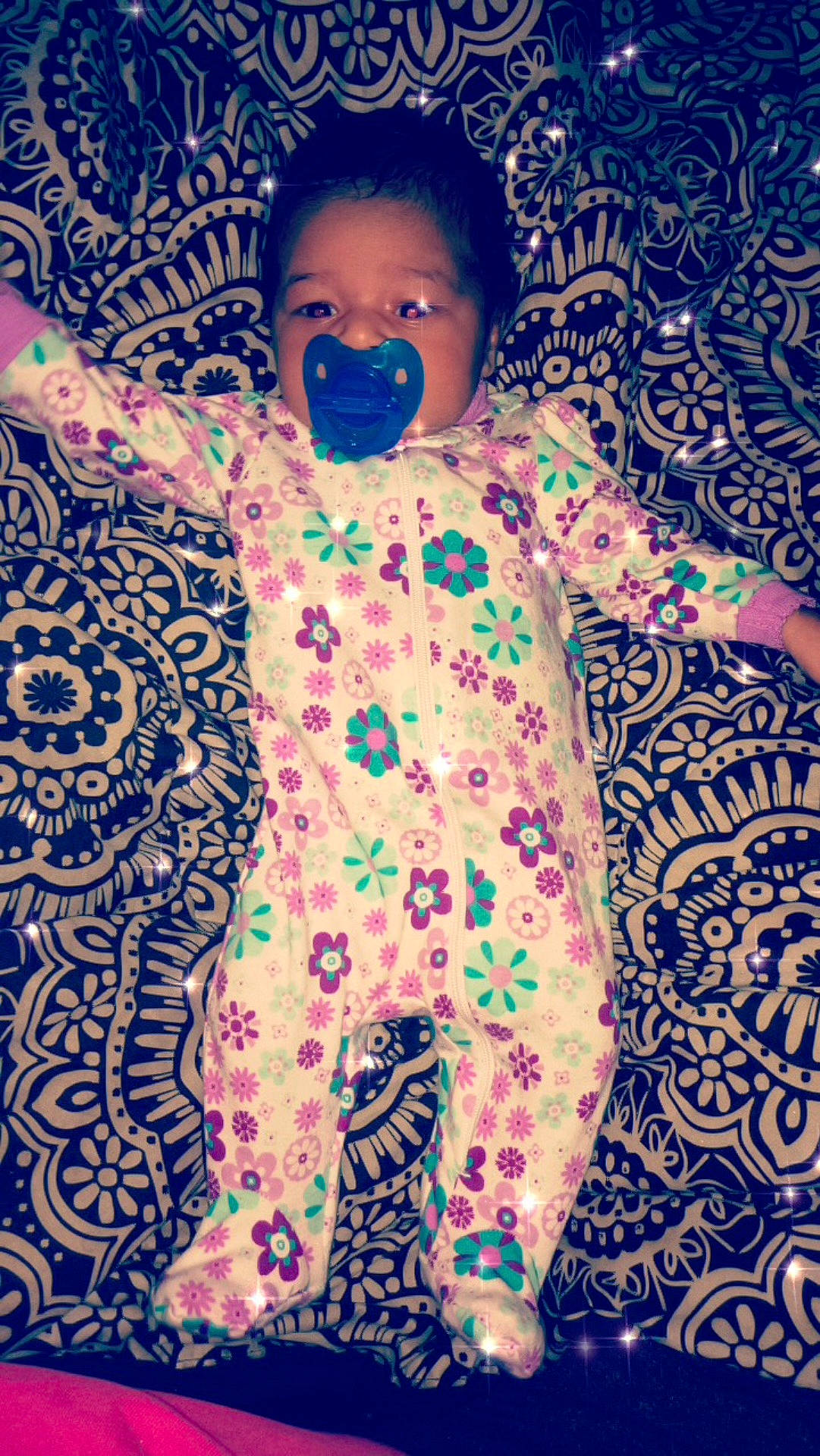 Serenity is registered to the contest to win money with this photo: art, child, design, fun, girl, human, infant, pattern, pink, purple, smile, space, textile, toddler