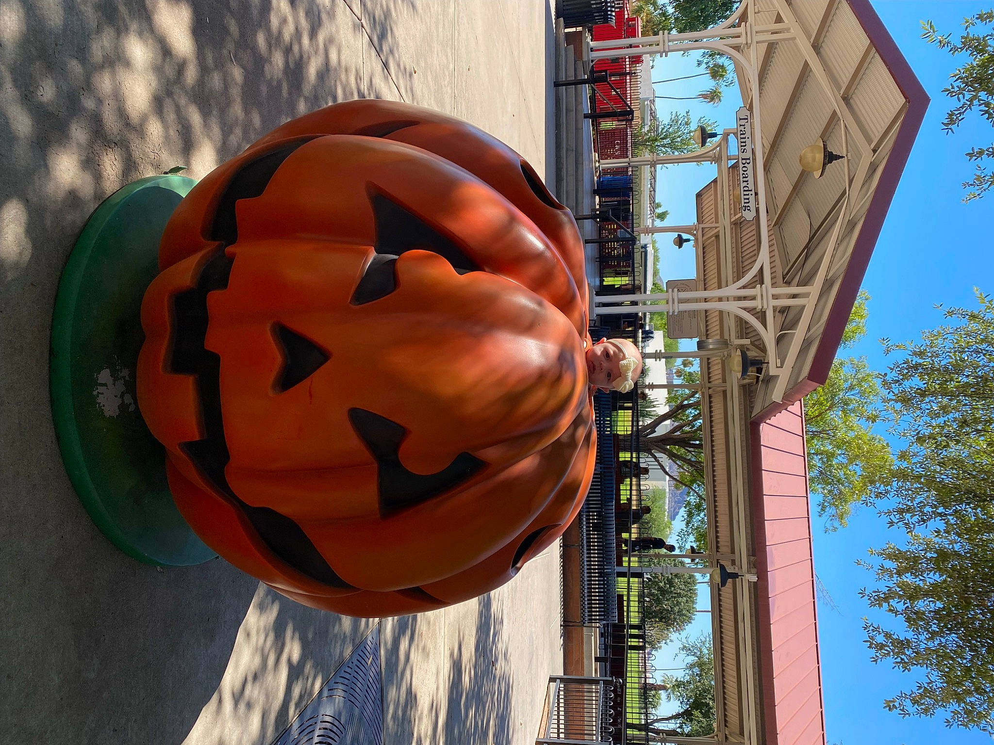 Kinley joined the competition — help win amazing prizes! art, automotive_tire, automotive_wheel_system, calabaza, circle, city, daytime, facade, fun, headwear, leisure, person, plant, pole, pumpkin, recreation, signage, sky, symmetry, tree