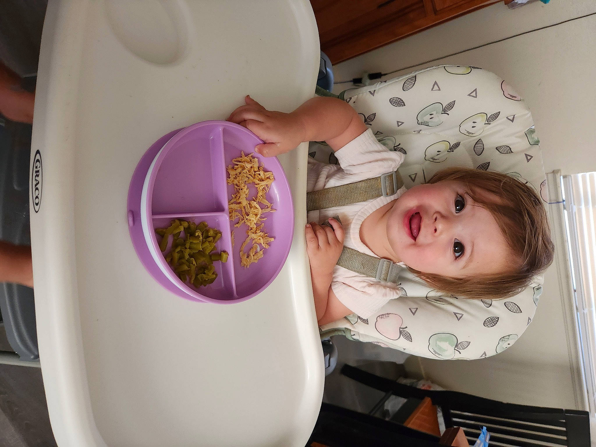 Braelyn joined the competition — help win amazing prizes! baby, baby_toddler_clothing, chair, child, comfort, cup, drinkware, fun, happy, home_appliance, magenta, person, pink, plastic, purple, room, serveware, smile, tableware, teacup