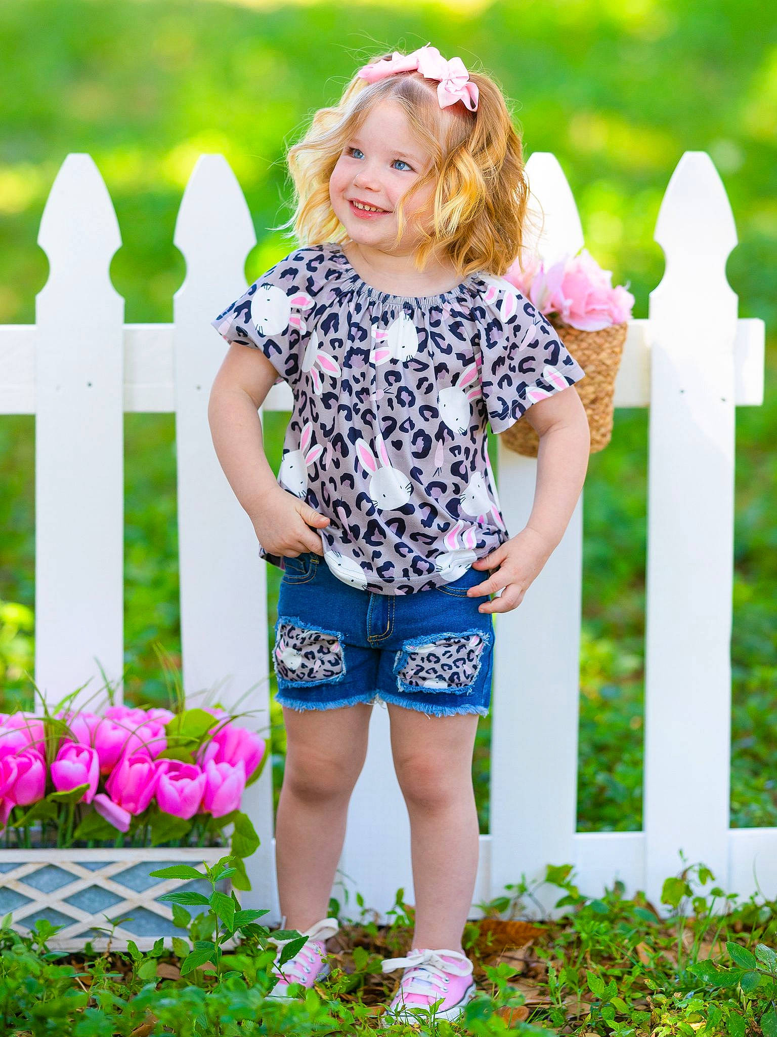 Josephine joined the competition — help win amazing prizes! beauty, child, facial_expression, fence, fun, grass, green, happy, joy, leisure, magenta, people_in_nature, person, photograph, pink, plant, shorts, sleeve, standing, summer