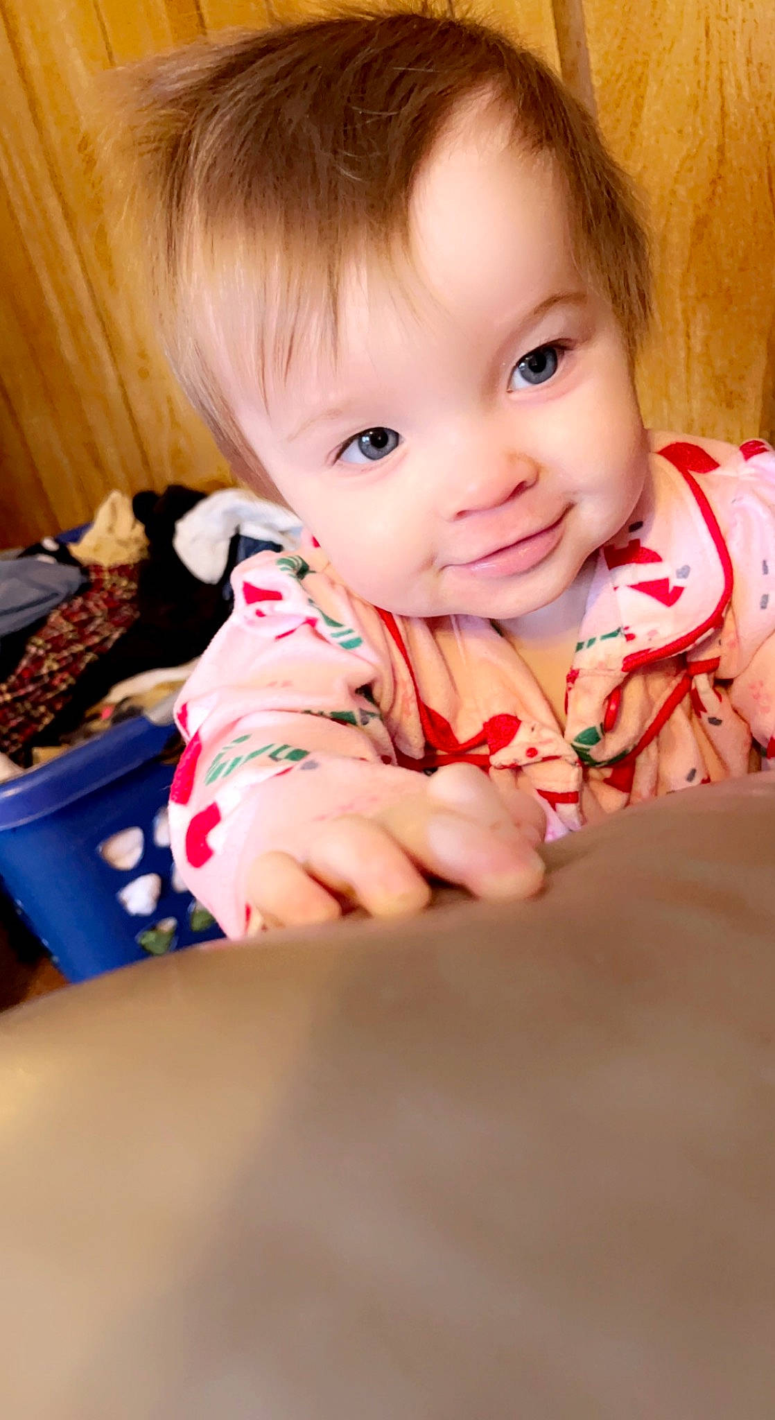 Claire joined the competition — help win amazing prizes! baby, baby_toddler_clothing, cheek, child, chin, comfort, eye, finger, fun, happy, human_body, iris, lip, nose, person, sitting, skin, sleeve, smile, toddler