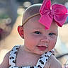Hazel joined the competition — help win amazing prizes! baby, blue_eyes, child, closeup, clothing, cute, earrings, face, fashion, happy, headband, infant, outdoor, person, pink_bow, portrait, skin, smile, summer, sunlight